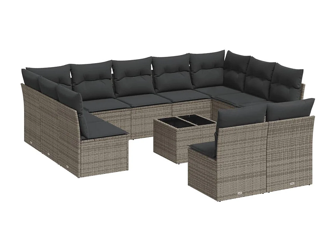 Salon de jardin avec coussins 12 pcs gris résine tressée