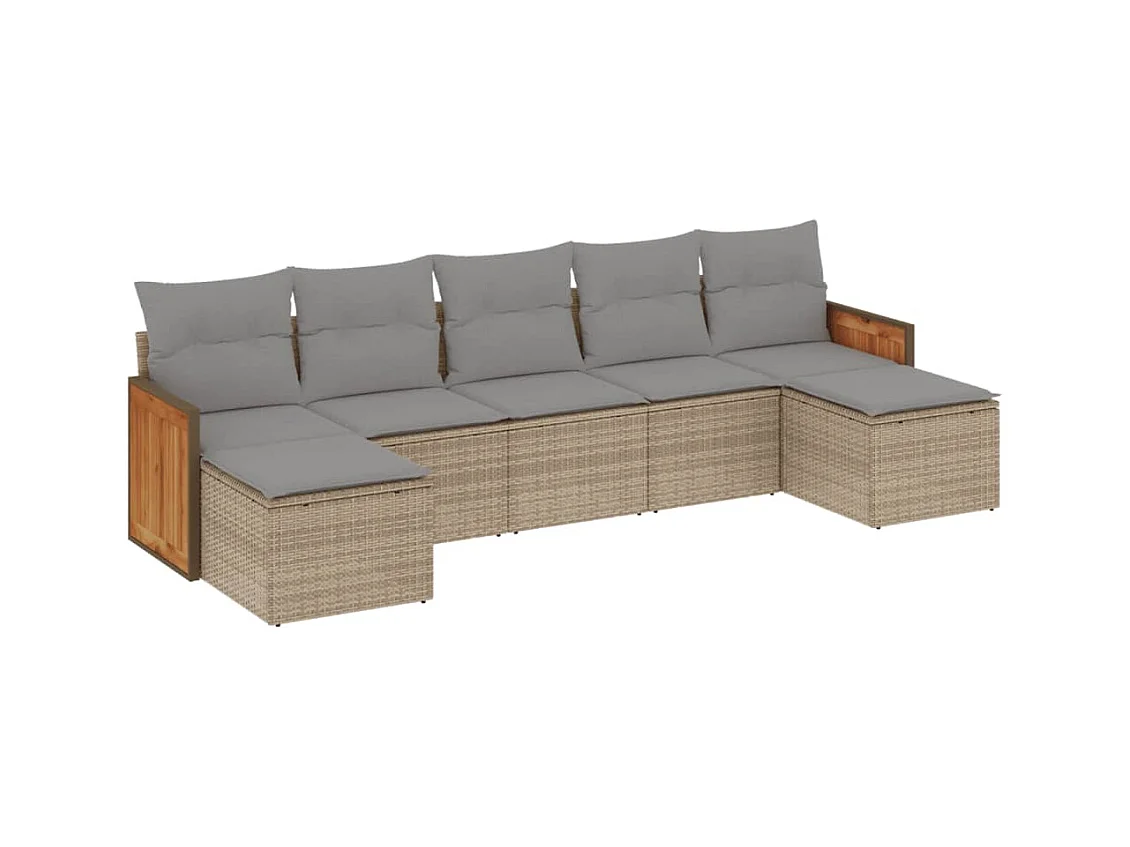 Salon de jardin avec coussins 7 pcs beige résine tressée