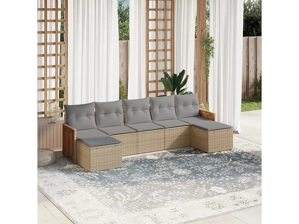 Salon de jardin avec coussins 7 pcs beige résine tressée