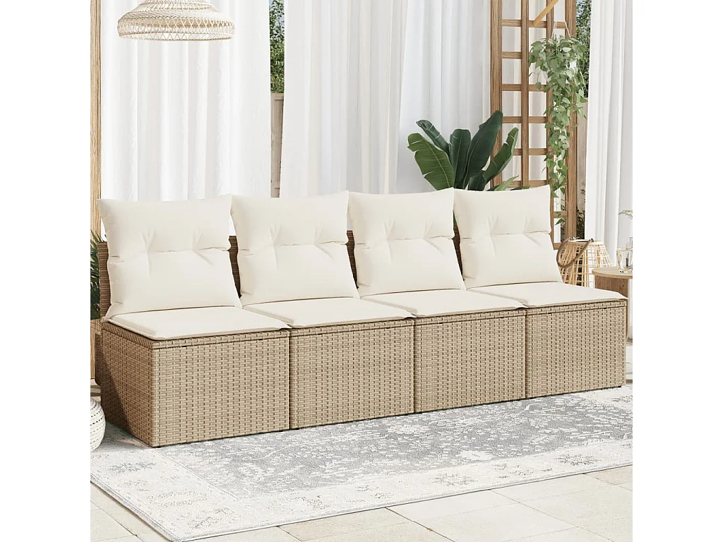 Canapé de jardin avec coussins 4 places beige résine tressée