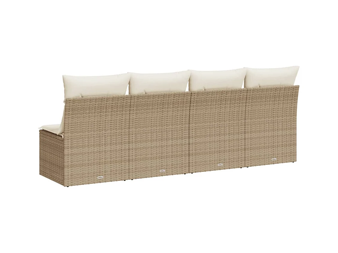 Canapé de jardin avec coussins 4 places beige résine tressée