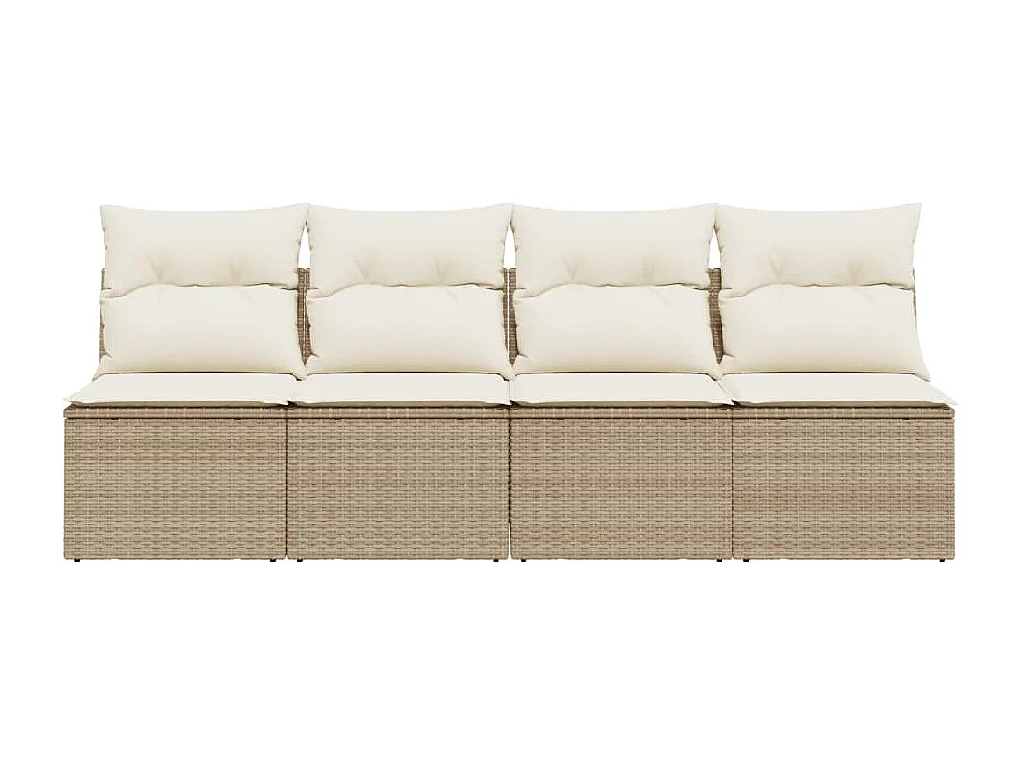 Canapé de jardin avec coussins 4 places beige résine tressée
