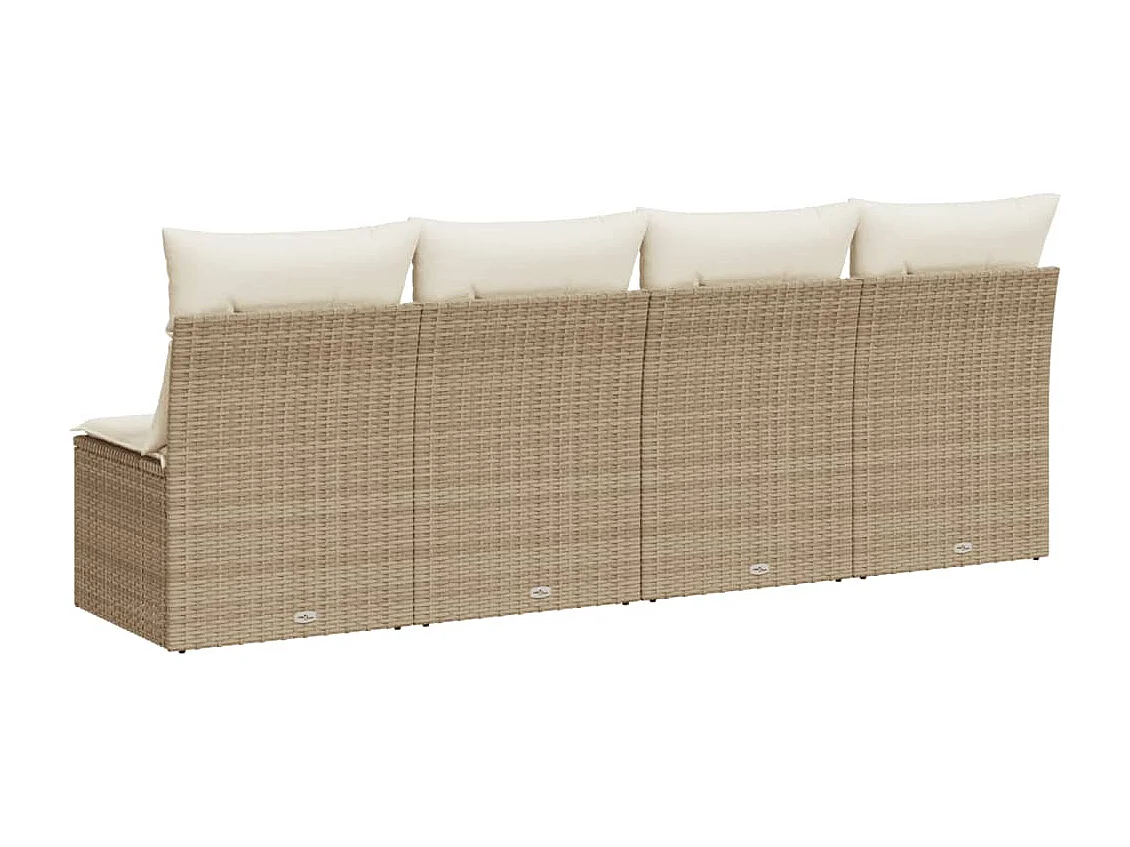 Canapé de jardin avec coussins 4 places beige résine tressée