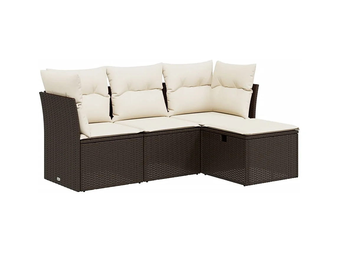 Salon de jardin 4 pcs avec coussins marron résine tressée