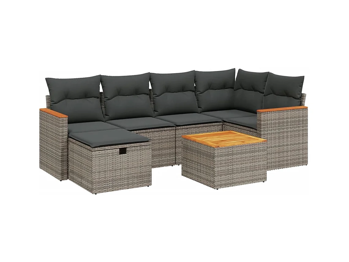 Salon de jardin avec coussins 7 pcs gris résine tressée