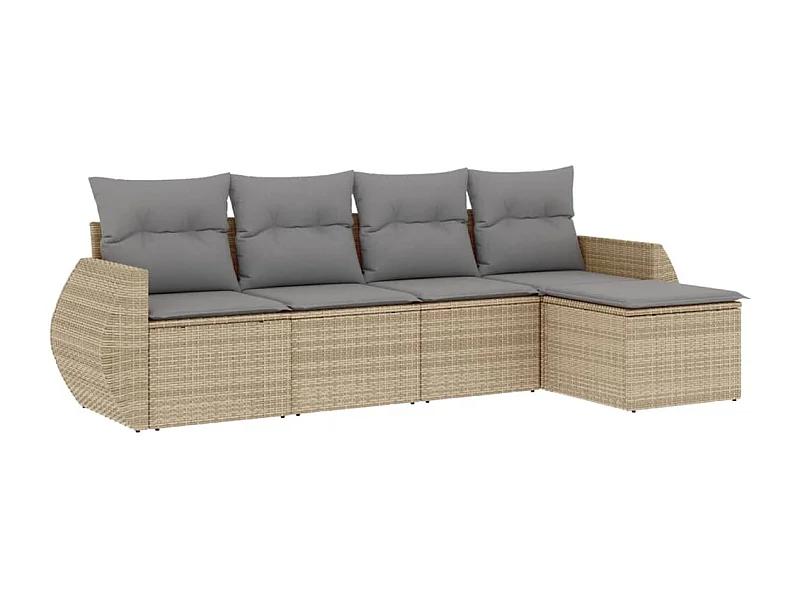 Salon de jardin avec coussins 5 pcs beige résine tressée