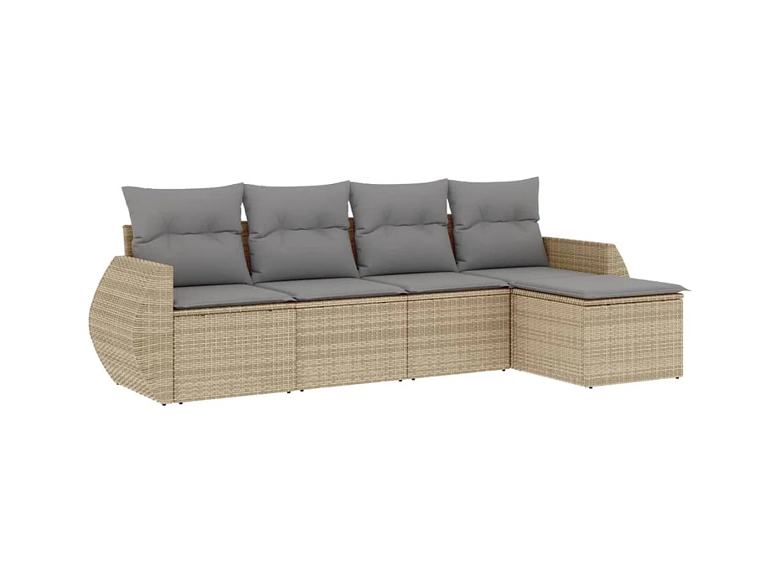 Salon de jardin avec coussins 5 pcs beige résine tressée