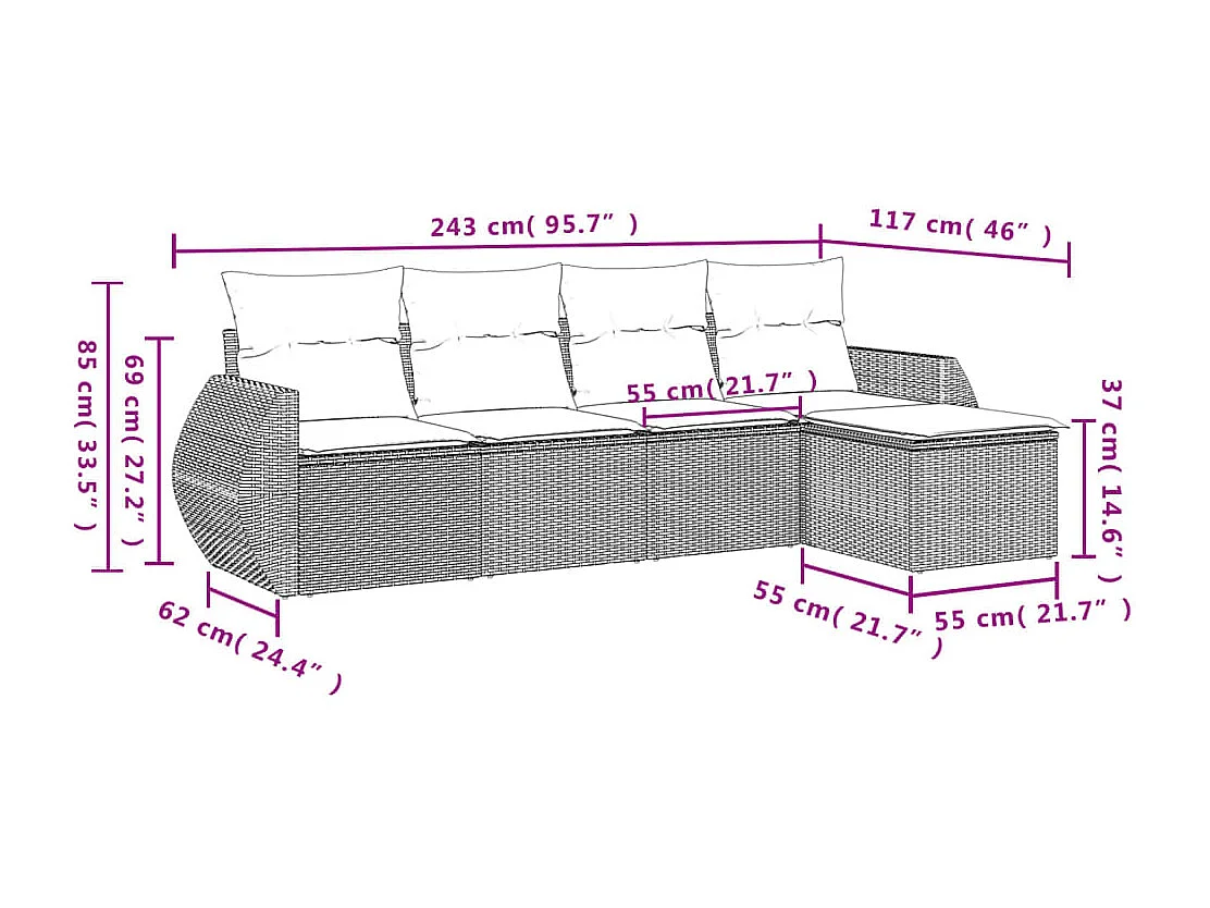 Salon de jardin avec coussins 5 pcs beige résine tressée