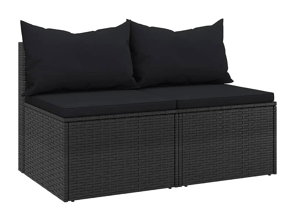 Canapés centraux de jardin et coussins 2pcs Noir Résine tressée