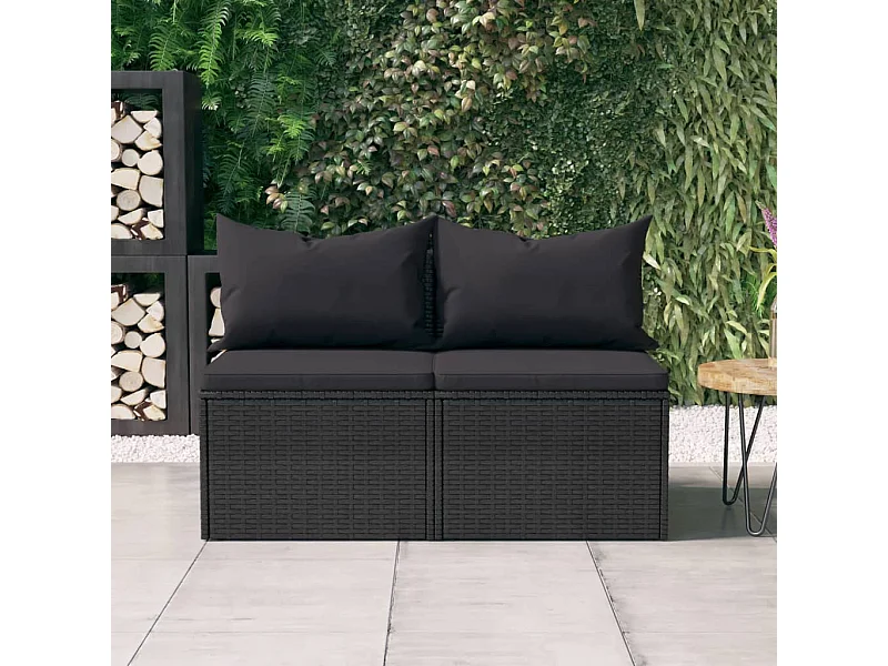Canapés centraux de jardin et coussins 2pcs Noir Résine tressée