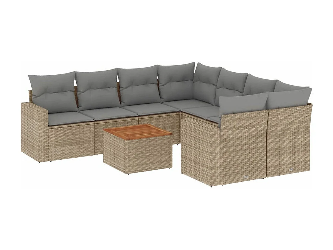 Salon de jardin avec coussins 9pcs mélange beige résine tressée