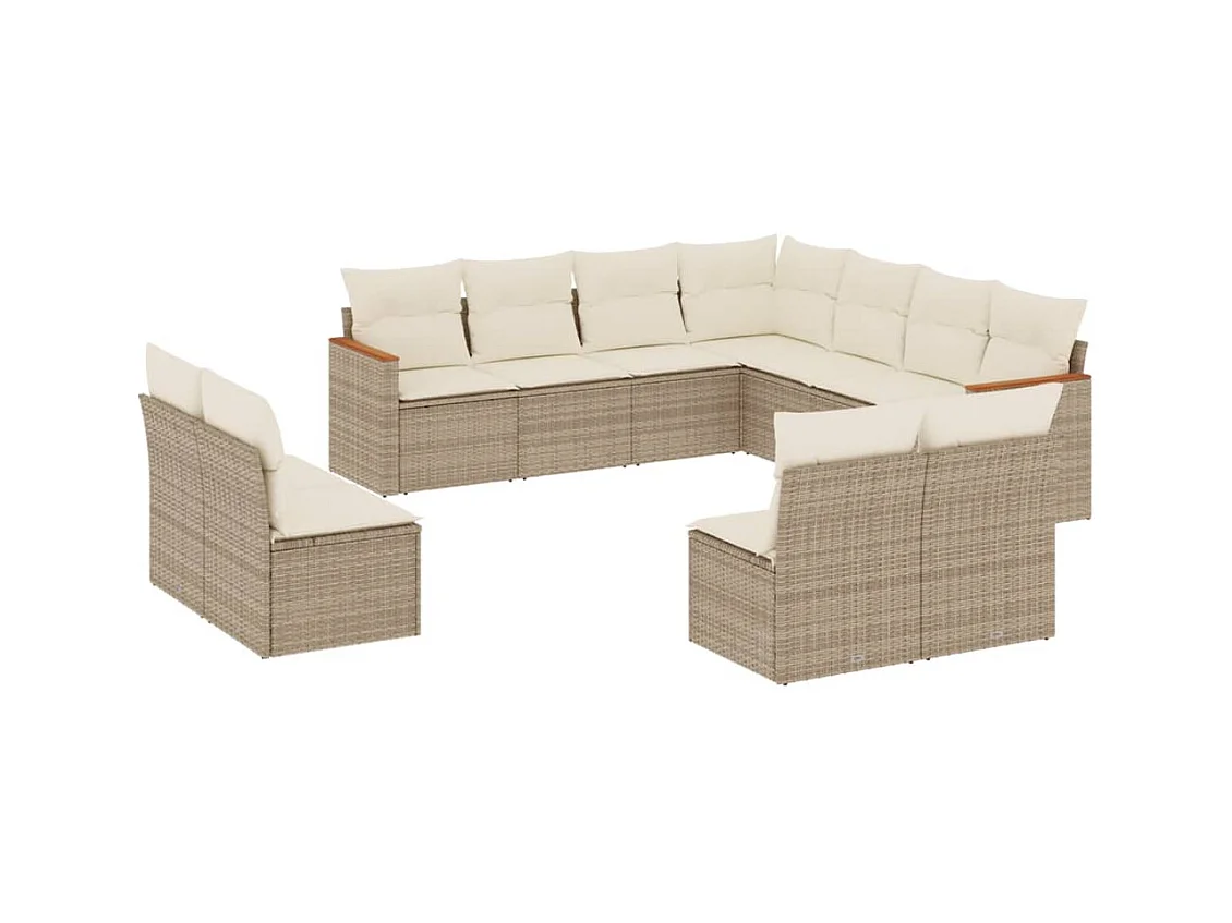 Salon de jardin 11 pcs avec coussins beige résine tressée