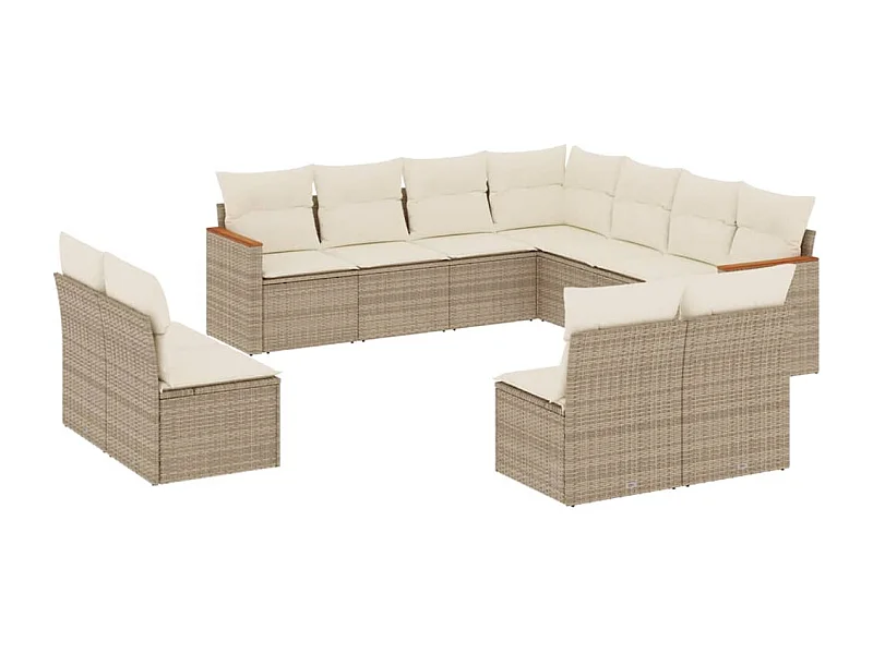 Salon de jardin 11 pcs avec coussins beige résine tressée