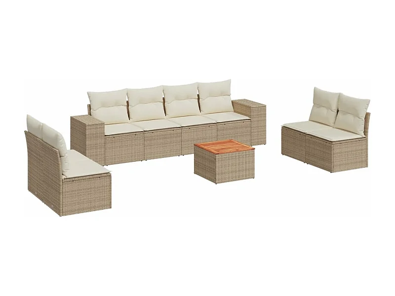 Salon de jardin avec coussins 9 pcs beige résine tressée