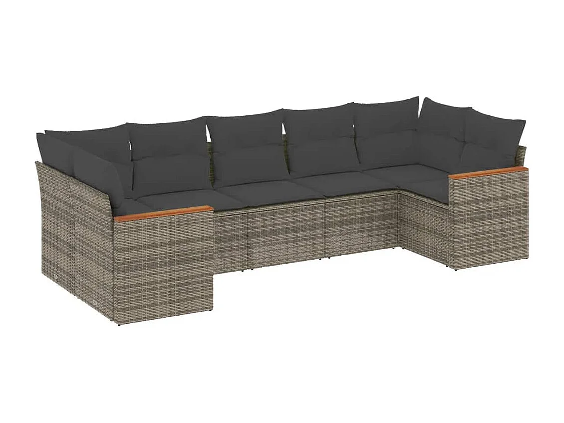Salon de jardin avec coussins 7 pcs gris résine tressée