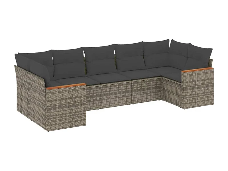 Salon de jardin avec coussins 7 pcs gris résine tressée
