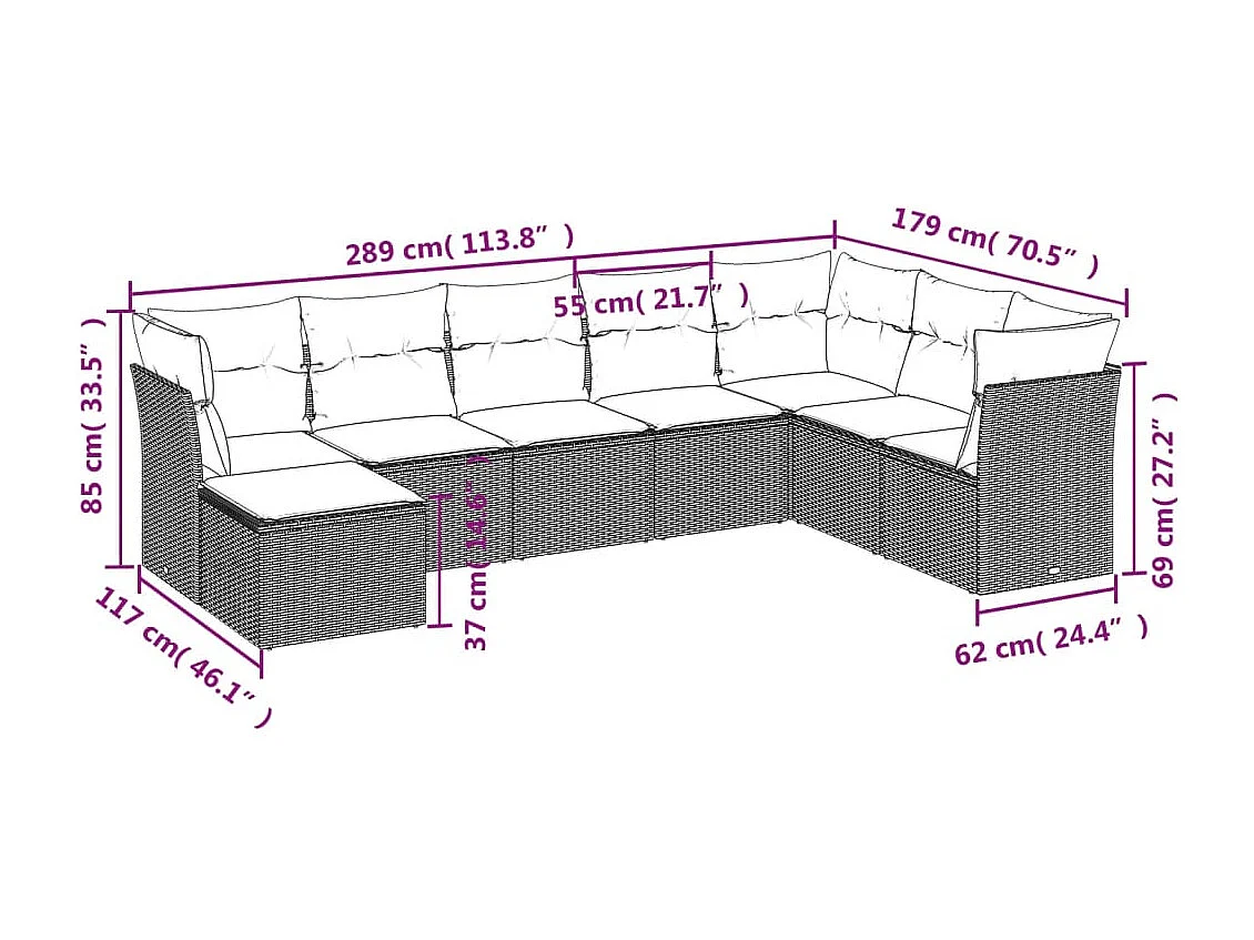 Salon de jardin 8 pcs avec coussins marron résine tressée