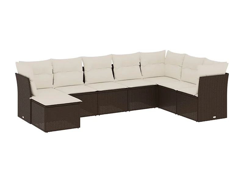Salon de jardin 8 pcs avec coussins marron résine tressée