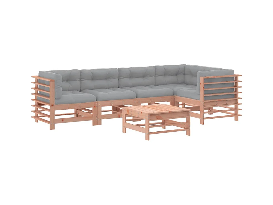 Salon de jardin 6 pcs avec coussins bois massif Douglas