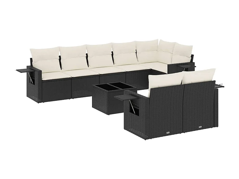 Salon de jardin 9 pcs avec coussins noir résine tressée