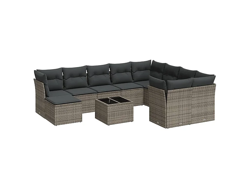 Salon de jardin 11 pcs avec coussins gris résine tressée