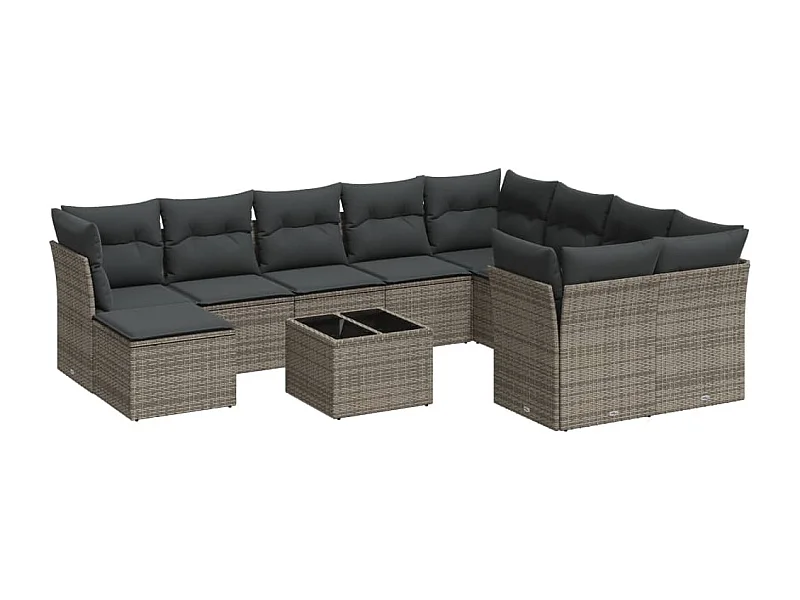 Salon de jardin 11 pcs avec coussins gris résine tressée