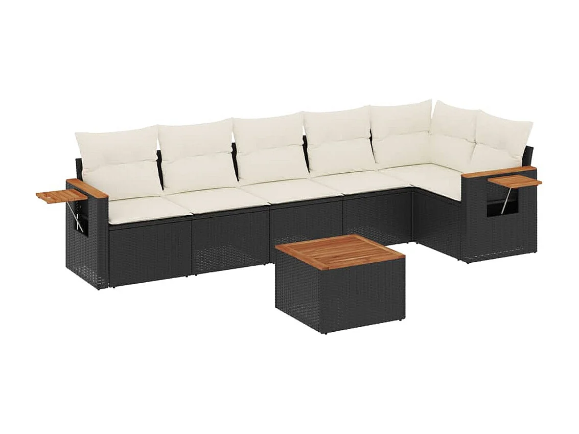 Salon de jardin 7 pcs avec coussins noir résine tressée