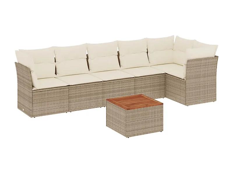 Salon de jardin avec coussins 7 pcs beige résine tressée