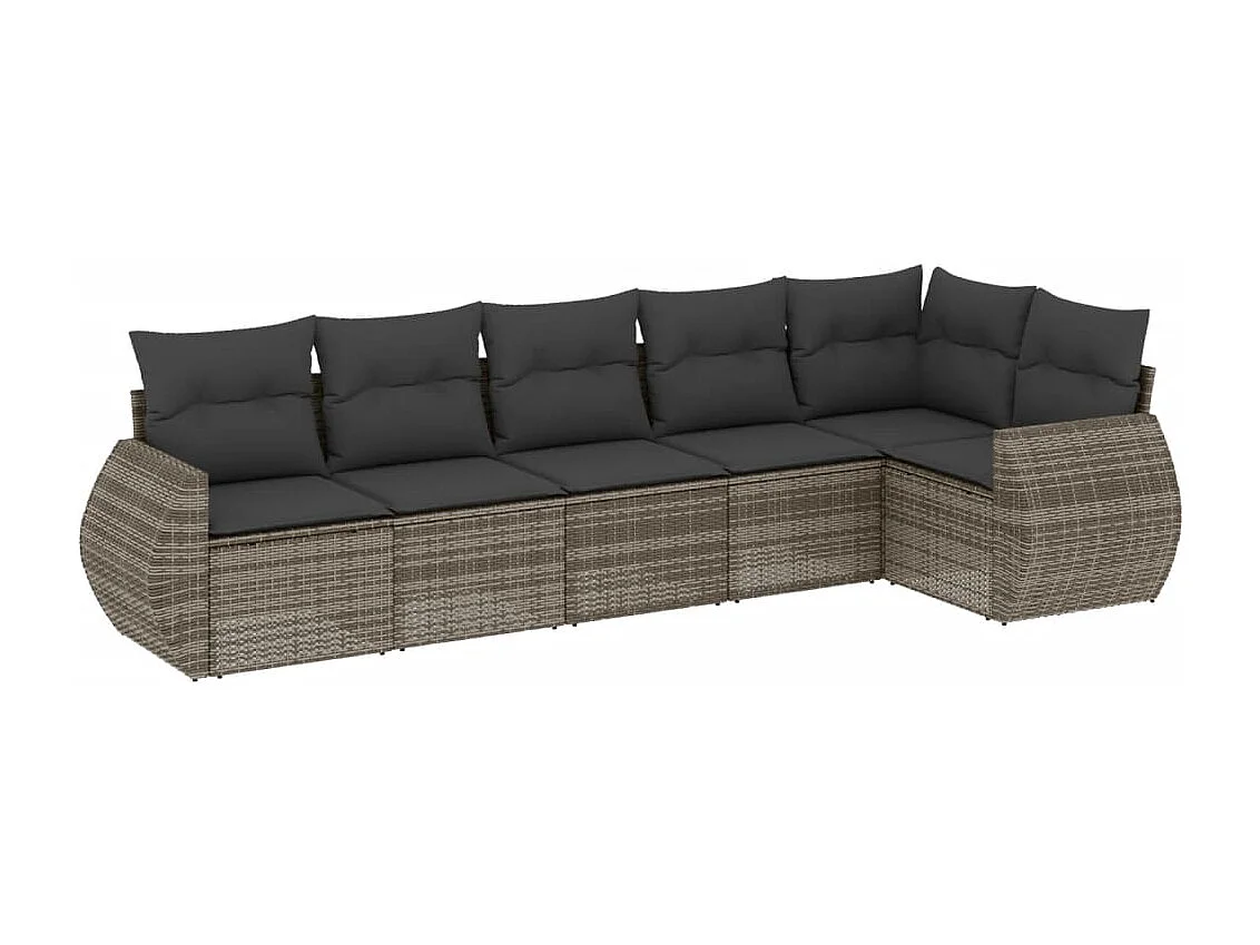 Salon de jardin 6 pcs avec coussins gris résine tressée