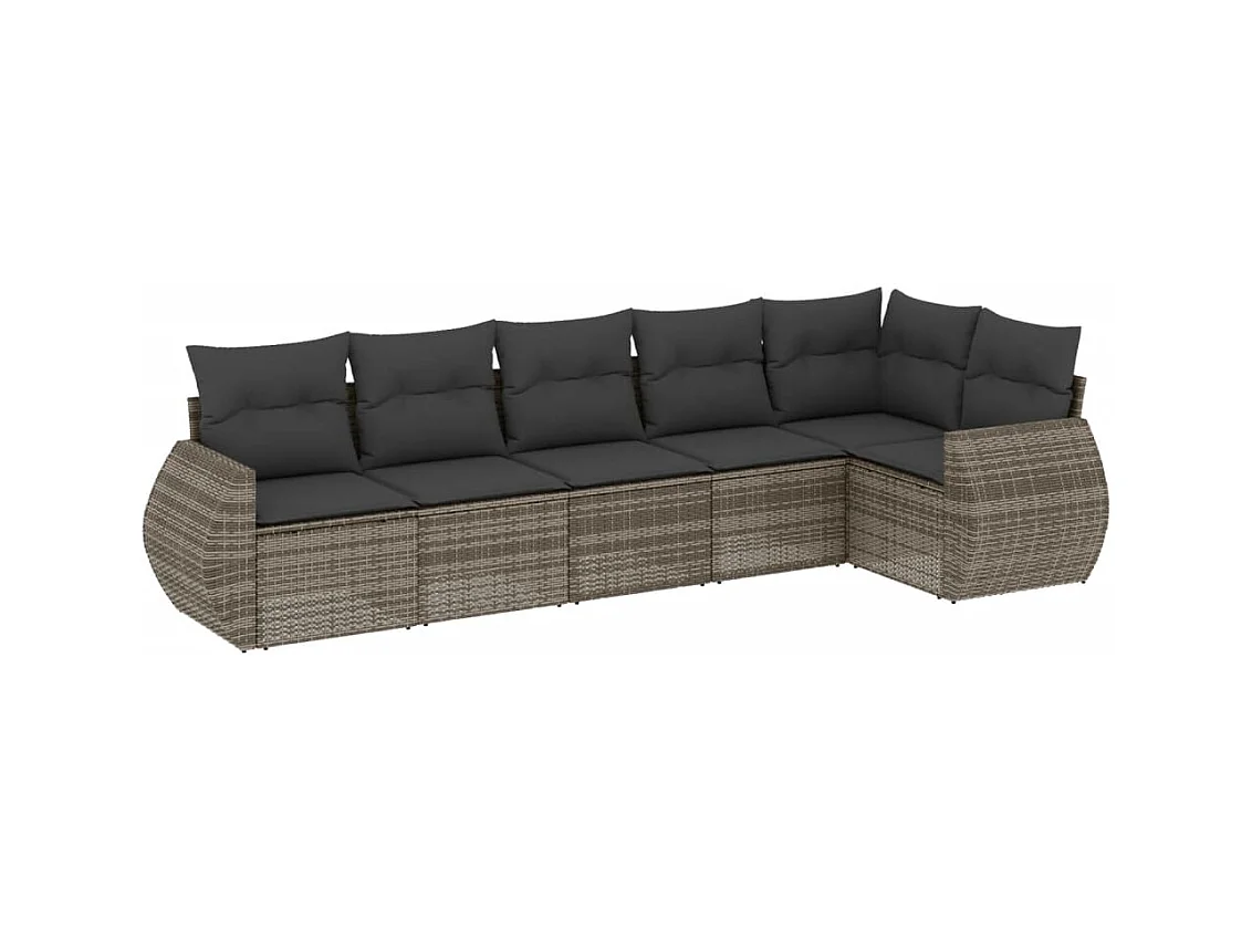 Salon de jardin 6 pcs avec coussins gris résine tressée