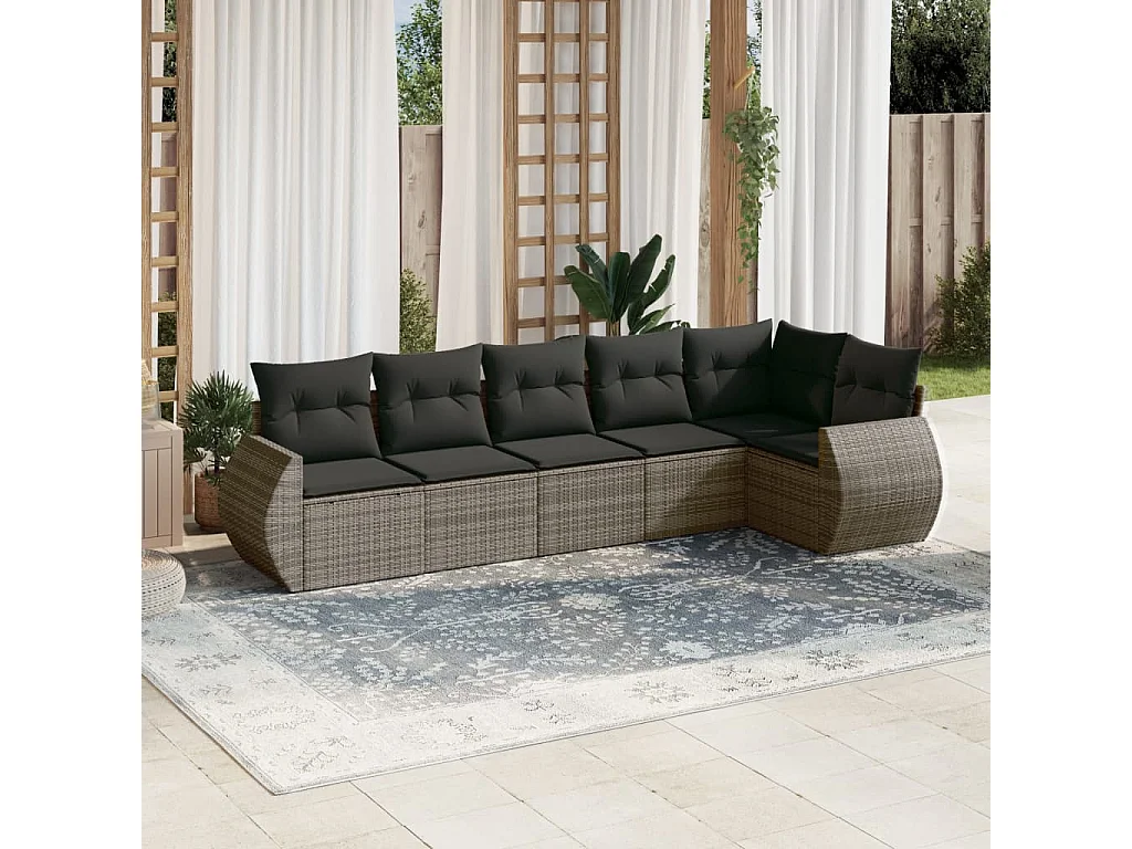 Salon de jardin 6 pcs avec coussins gris résine tressée