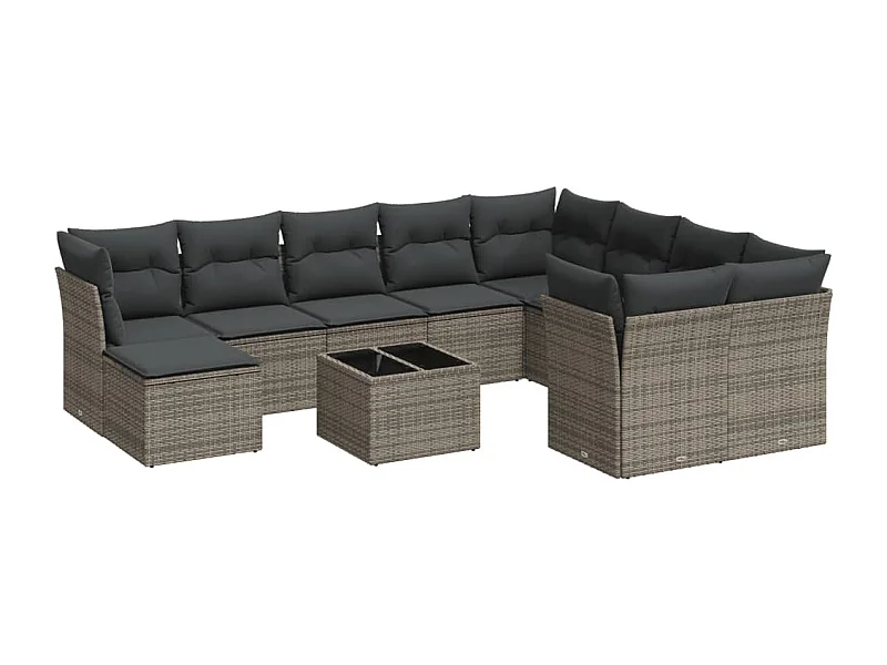 Salon de jardin 11 pcs avec coussins gris résine tressée