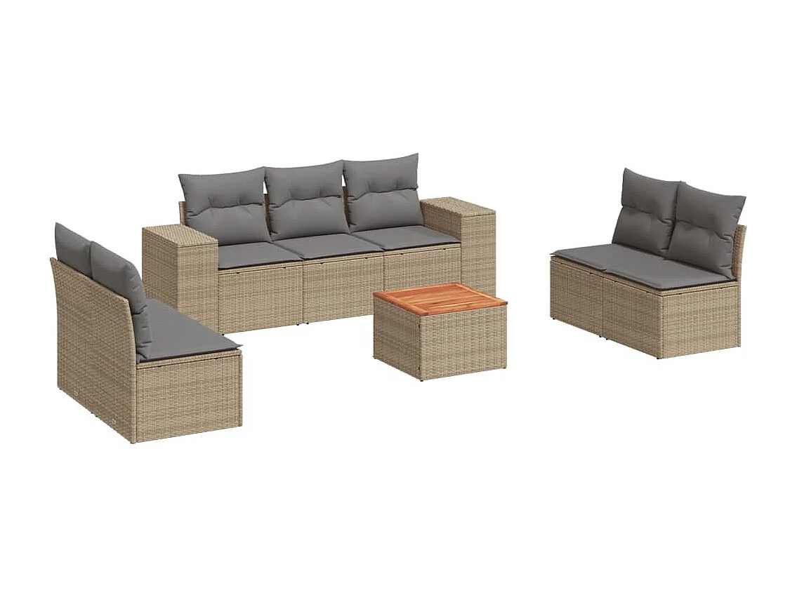 Salon de jardin avec coussins 8 pcs beige résine tressée