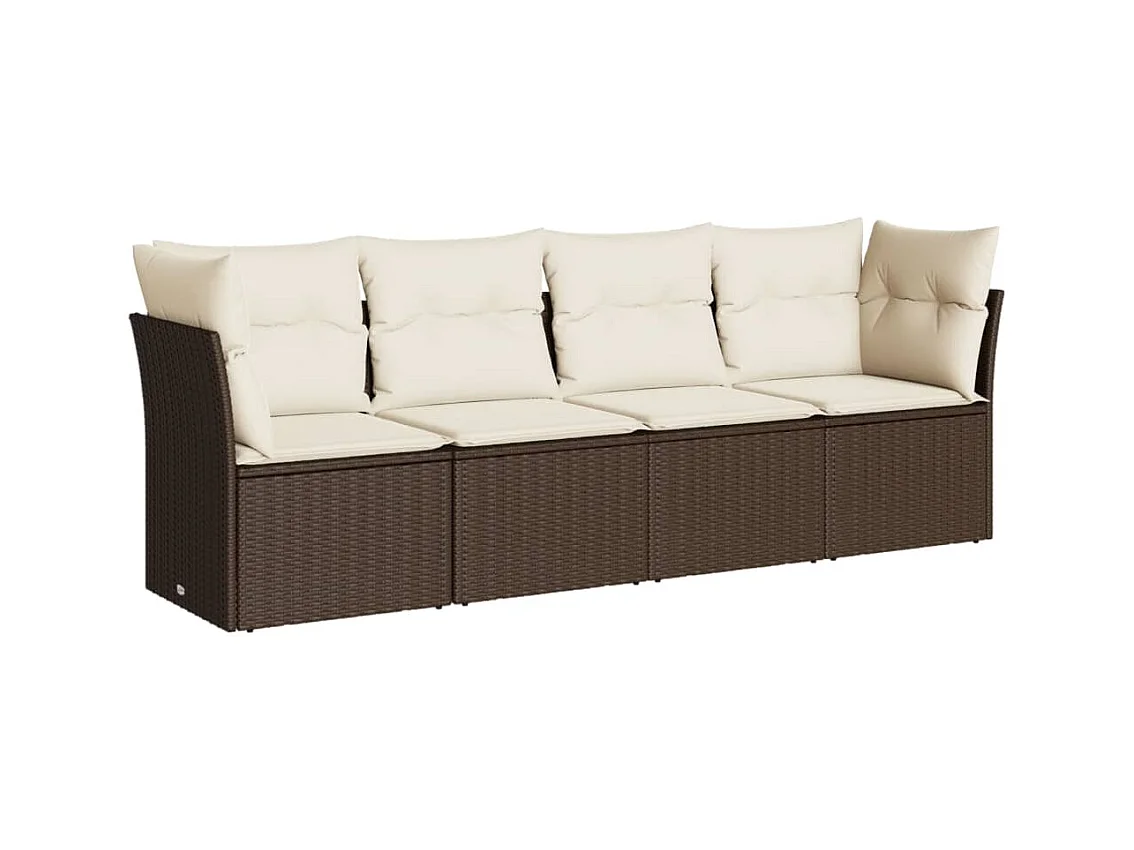 Salon de jardin 4 pcs avec coussins marron résine tressée