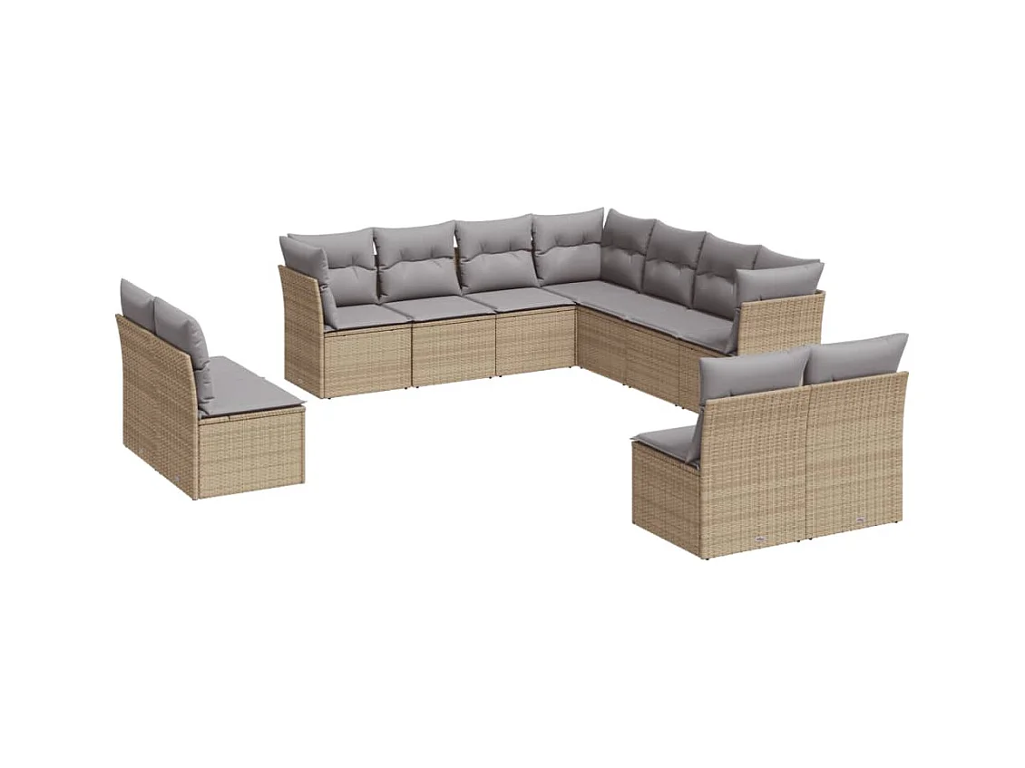 Salon de jardin 11 pcs avec coussins beige résine tressée