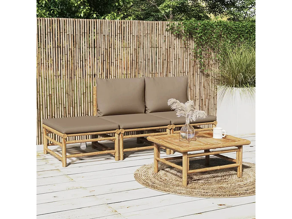 Salon de jardin 4 pcs avec coussins taupe bambou