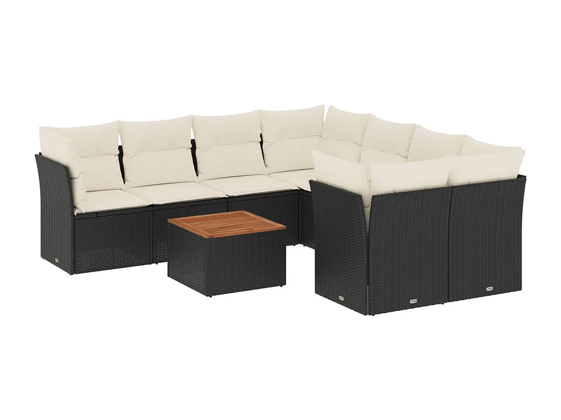 Salon de jardin 9 pcs avec coussins noir résine tressée