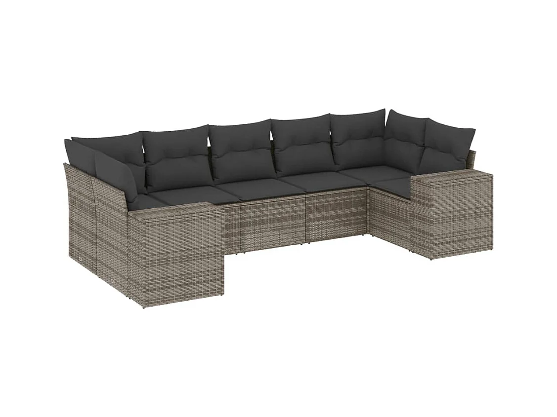Salon de jardin avec coussins 7 pcs gris résine tressée