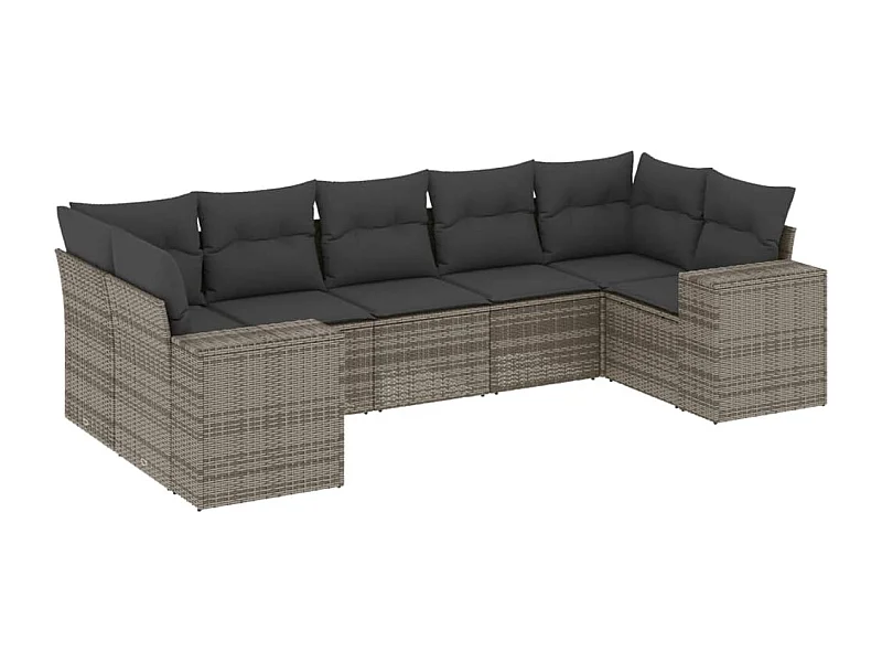 Salon de jardin avec coussins 7 pcs gris résine tressée