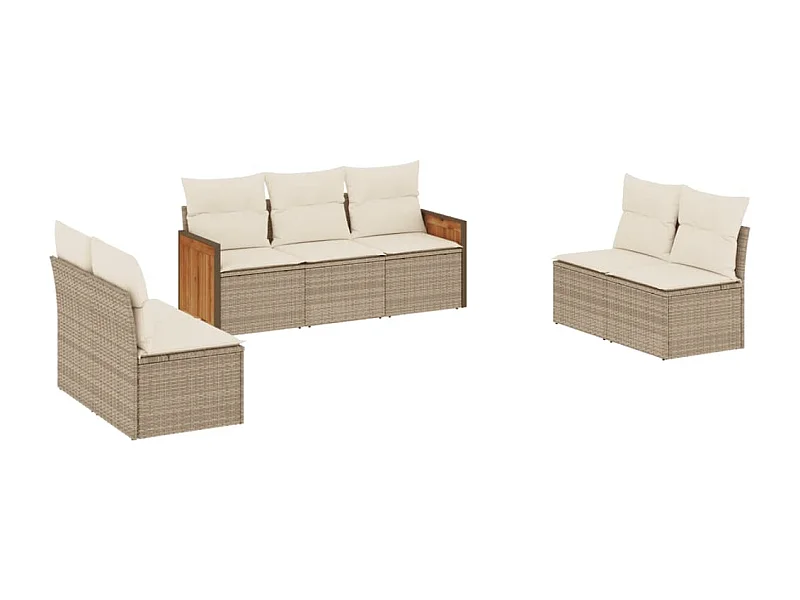 Salon de jardin avec coussins 7 pcs beige résine tressée