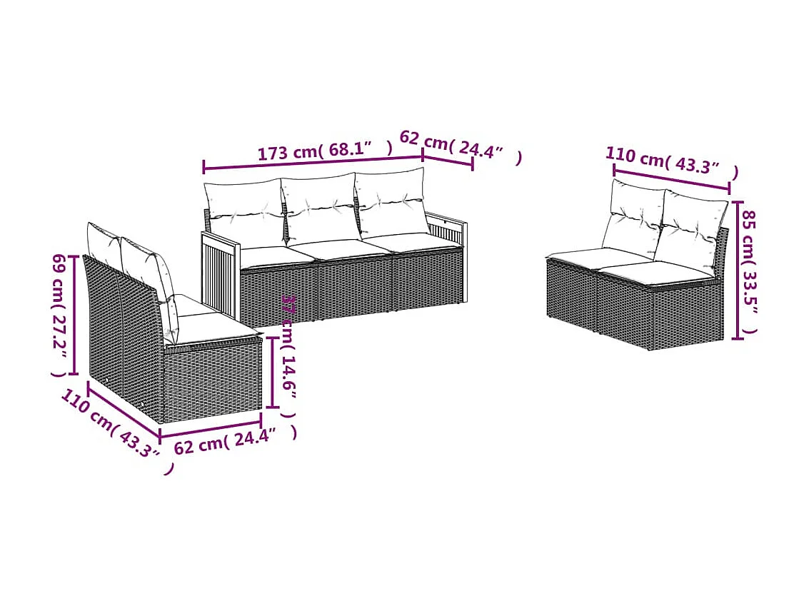 Salon de jardin avec coussins 7 pcs beige résine tressée