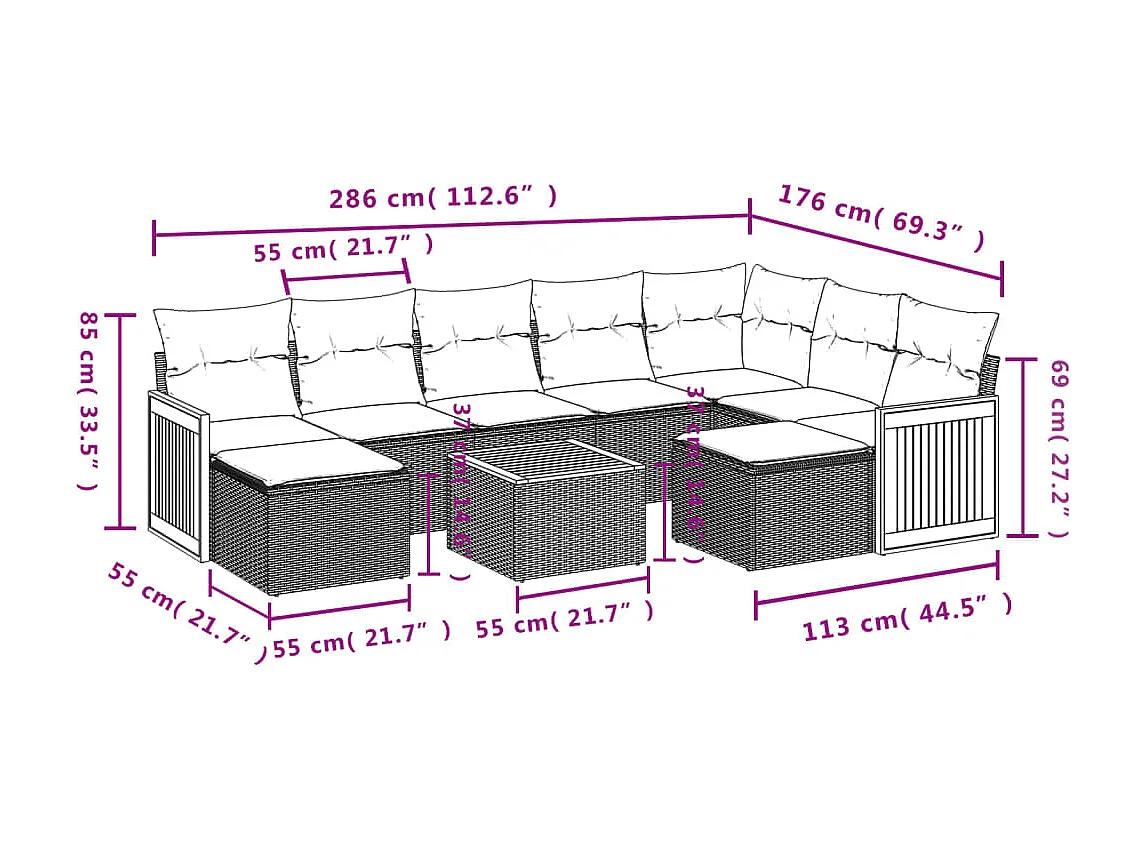 Salon de jardin avec coussins 10 pcs beige résine tressée