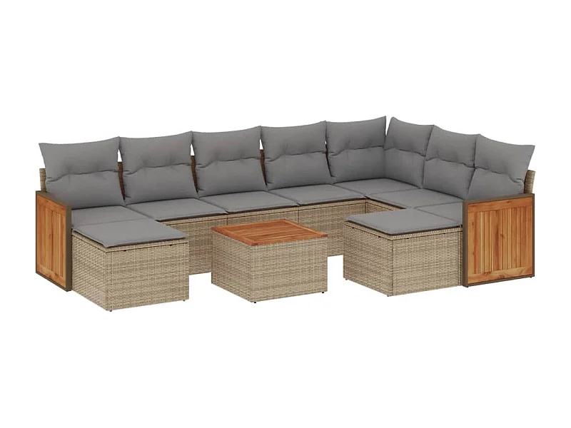 Salon de jardin avec coussins 10 pcs beige résine tressée