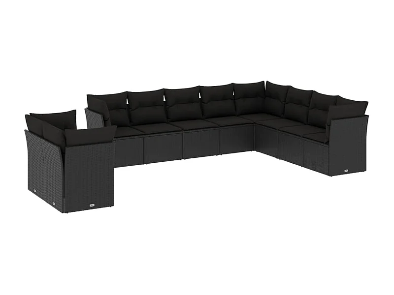 Salon de jardin 10 pcs avec coussins noir résine tressée