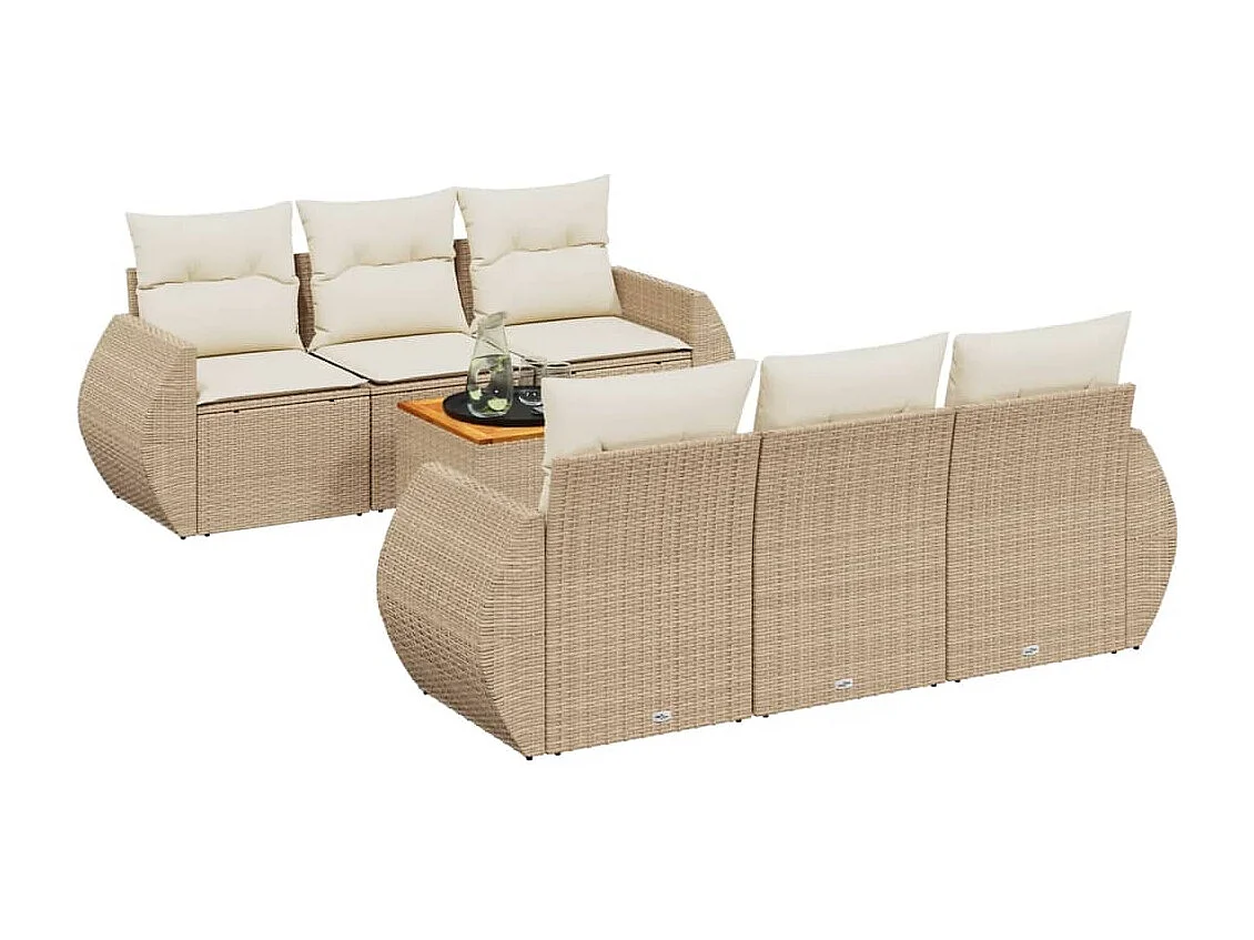 Salon de jardin avec coussins 7 pcs beige résine tressée