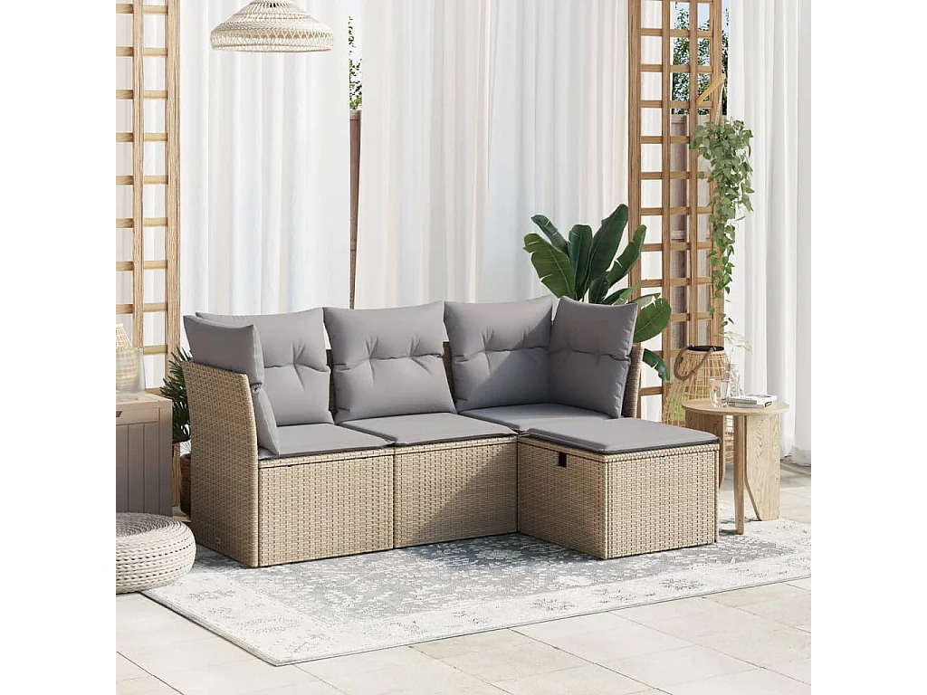 Salon de jardin avec coussins 4pcs mélange beige résine tressée