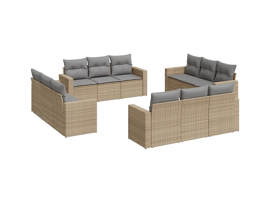 Salon de jardin avec coussins 12 pcs beige résine tressée