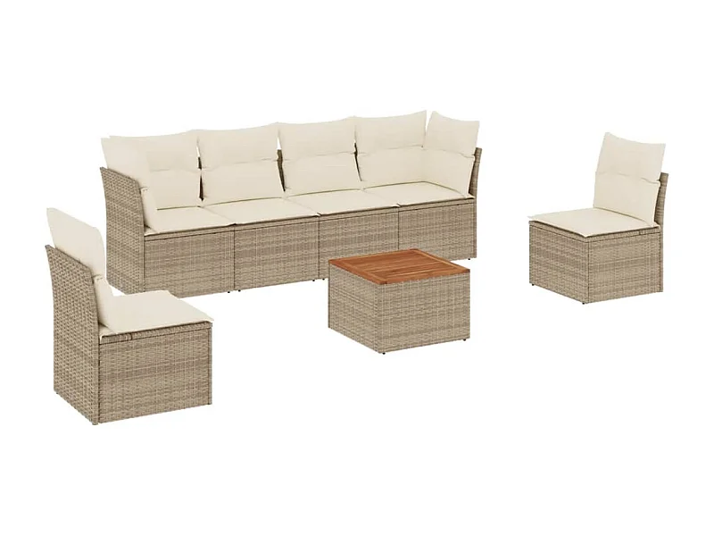 Salon de jardin avec coussins 7 pcs beige résine tressée