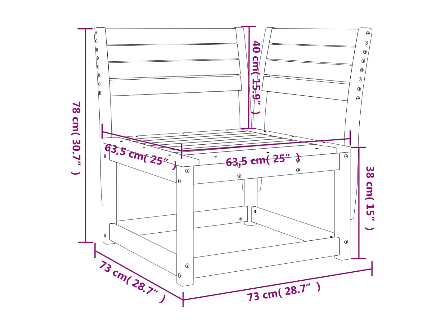 Canapé d'angle de jardin a73x73x78 bois de pin imprégné