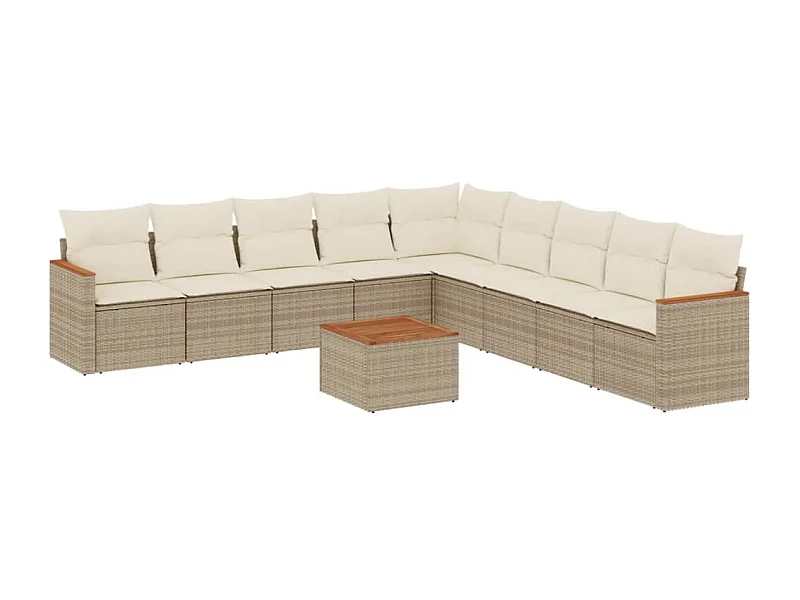 Salon de jardin avec coussins 10 pcs beige résine tressée